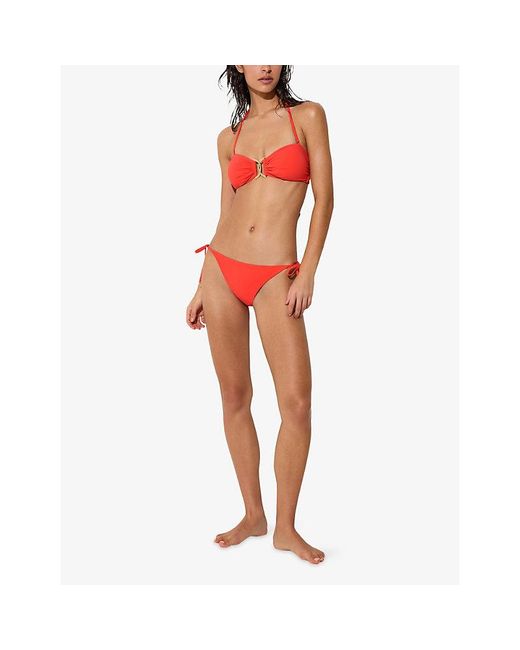 Reiss Red Riah Side-Tie Stretch-Woven Bikini Bottoms