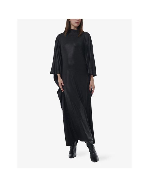 eem Black Silhouette-Effect Fitted Woven Kaftan Dress