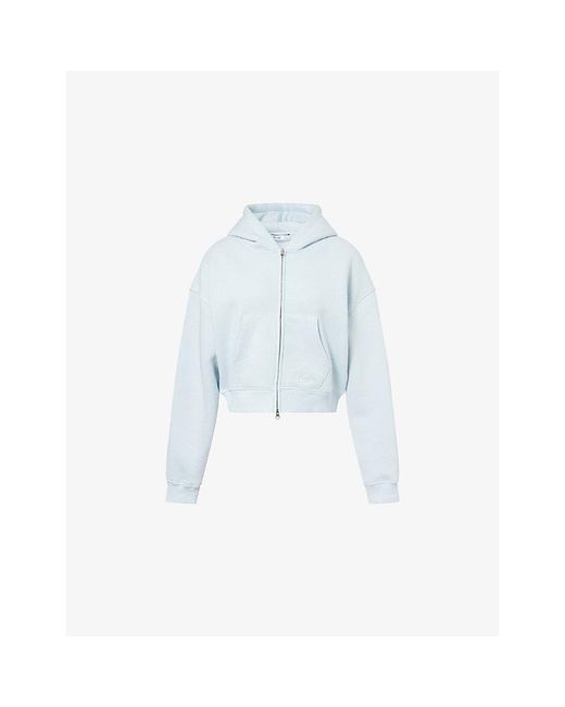 BO+TEE Blue Logo-Embroidery Zip-Through Cotton-Jersey Hoody