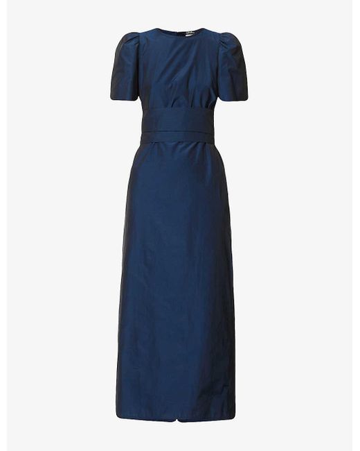 Max Mara Maesta Waist-tie Woven Midi Dress in Blue | Lyst