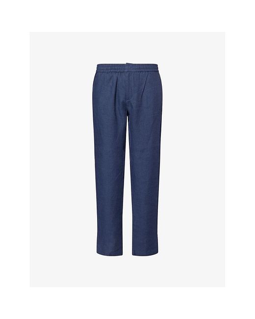 Sunspel Blue Drawstring Straight-Leg Linen Trousers for men