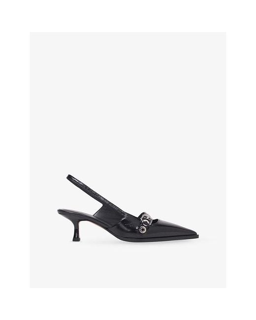 Maje Black Eyelet-Embellished Leather Slingbacks