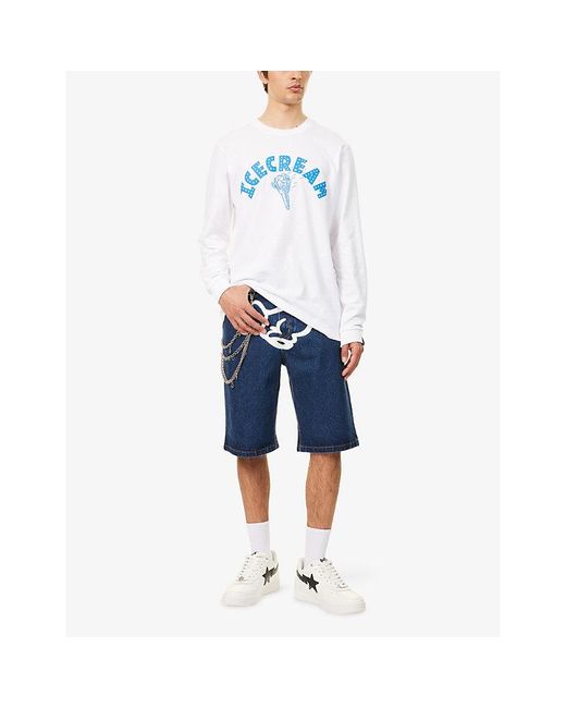 ICECREAM Blue Cone Text-Print Cotton T-Shirt for men