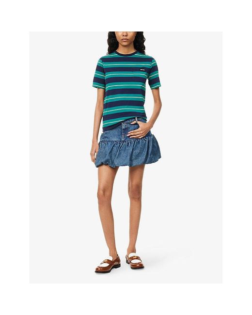 Miu Miu Blue Striped Short-Sleeves Cotton-Jersey T-Shirt