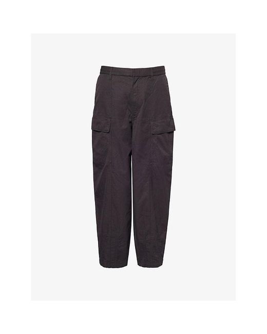 Emporio Armani Blue Wide-Leg Cargo-Pocket Cotton And Silk-Blend Trousers for men
