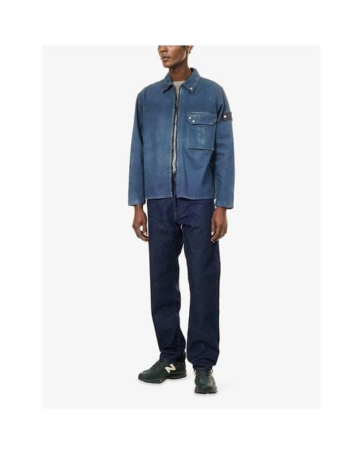 Stone Island Blue Denim Hand Sprayed Reflective Cotton Jacket for men