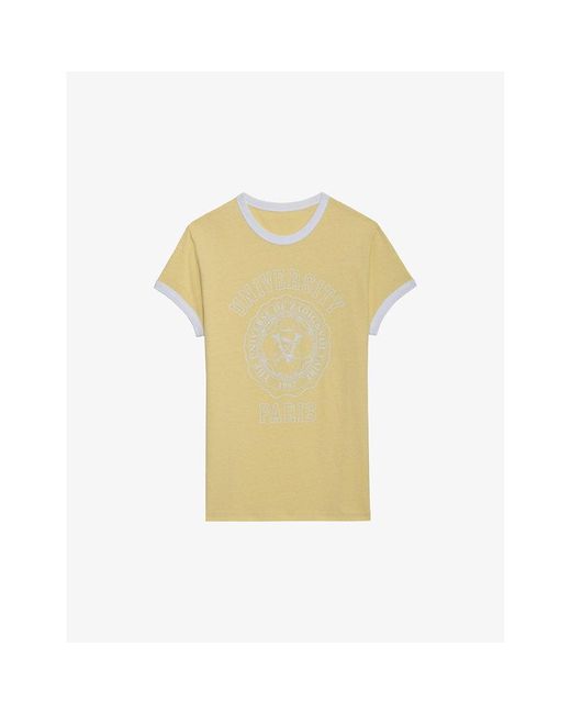 Zadig & Voltaire Yellow Walk Graphic-print Short-sleeve Cotton-blend T-shirt