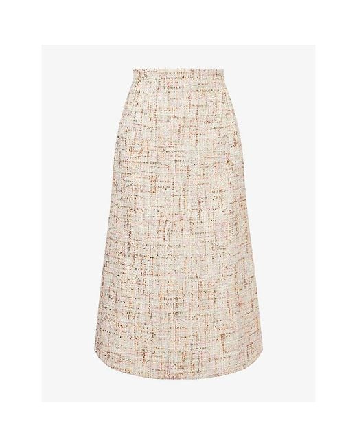 Huishan Zhang Natural Evelina Metallic Tweed Midi Skirt