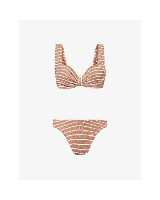 Hunza G White Bonnie Striped Recycled Polyester-blend Bikini