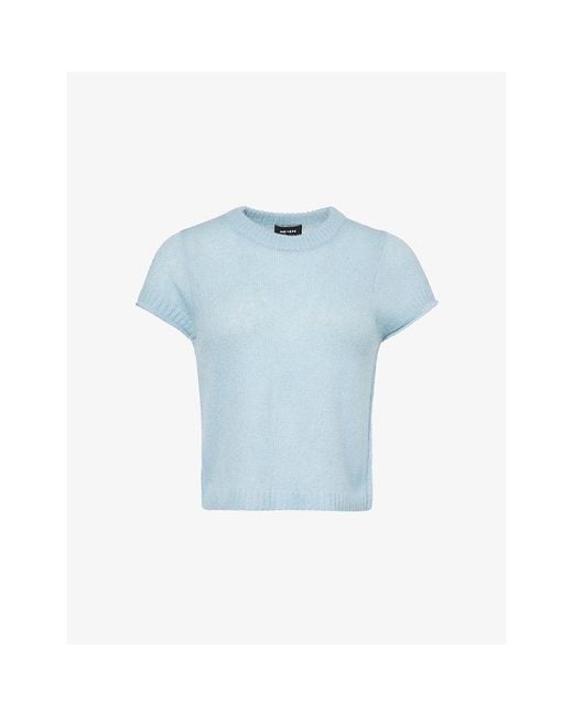 ME+EM Blue Capped-Sleeve Merino Wool And Cashmere-Blend Top