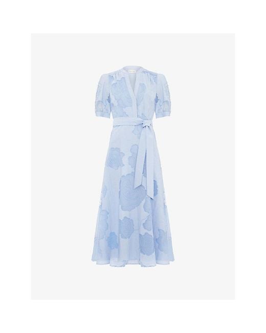 Phase Eight Blue Queenie Floral-Print Woven Midi Dress