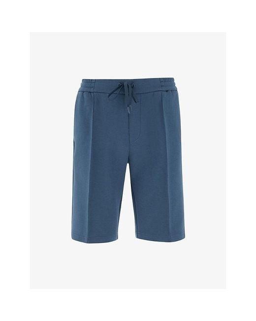 Boggi Blue Scuba Elasticated-Waist Stretch Cotton-Blend Bermuda Shorts for men