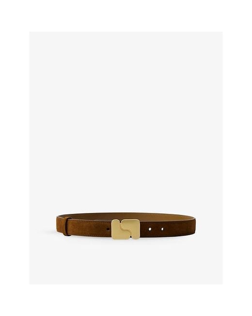 Soeur Brown Ninon Branded-Buckle Suede Belt