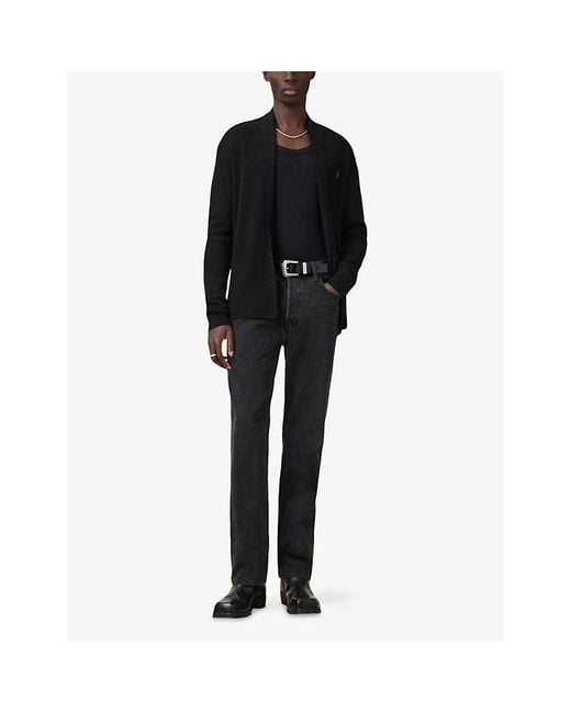 AllSaints Black Mode Ramskull-Embroidered Merino-Wool Cardigan for men