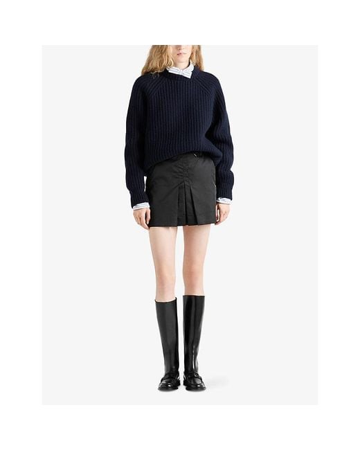 Prada Black Re-Nylon Pleated Logo-Plaque Woven Mini Skirt