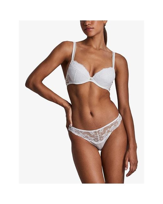 Aubade White Kiss Of Love Lace-Embellished Woven Plunge Bra