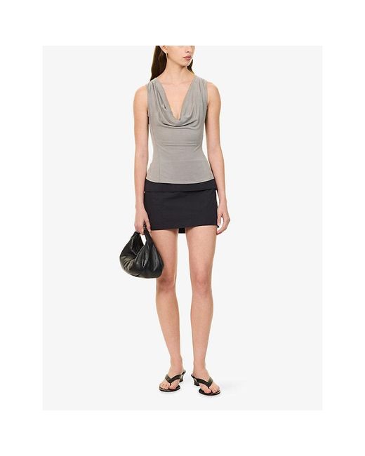 Belle Anna Gray Fall Cowl-Neck Stretch-Jersey Top