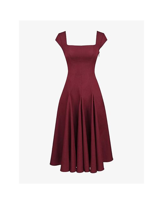House Of Cb Red Raisa Lace-Back Twill Midi Dress