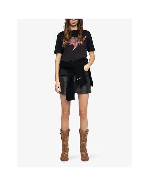 Zadig & Voltaire Blue Edwin Rhinestone-Embellished Cotton-Jersey T-Shirt