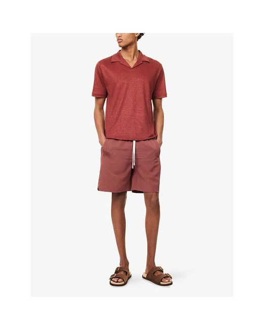 Eleventy Red Drawstring Linen-Blend Shorts for men