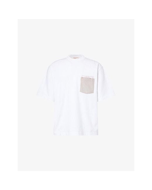 Marni White Logo-Print Patch-Pocket Cotton T-Shirt for men