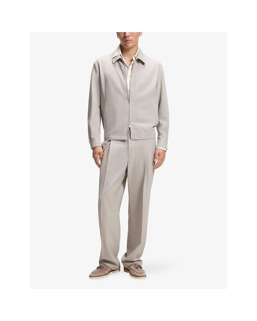 Boss Gray Wide-Leg Relaxed-Fit Wool Trousers for men