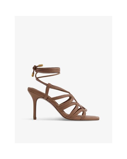 Reiss Natural Keira Rope-strap Leather Heeled Sandals