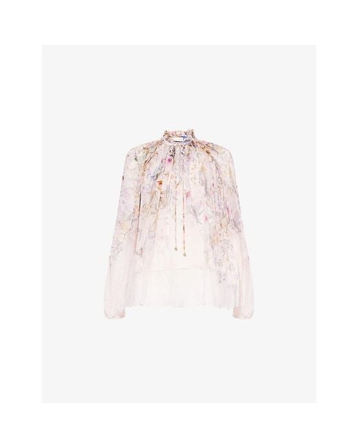 Zimmermann Pink Floral Billow Woven Blouse