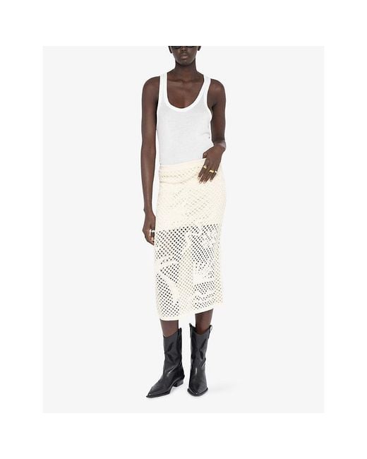 Zadig & Voltaire White Tropical-Pattern Crochet Linen-Blend Midi Skirt