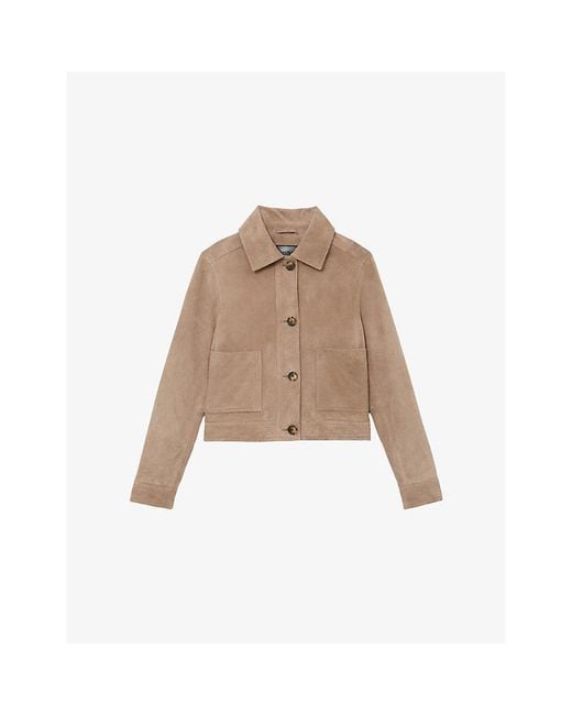 Reiss Natural Sonny Patch-Pocket Suede Trucker Jacket