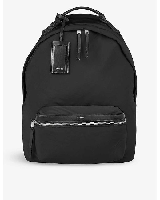 Sandro Black Logo-embossed Adjustable Nylon Backpack for men