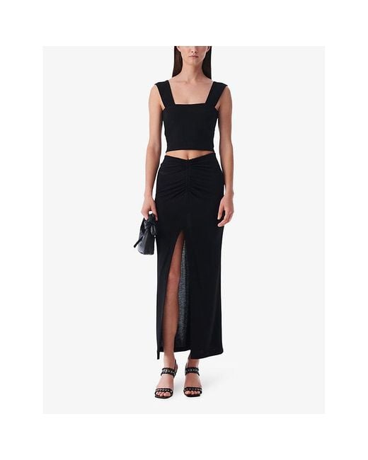 IRO Black Rokaya Gathered-waist Jersey Midi Skirt