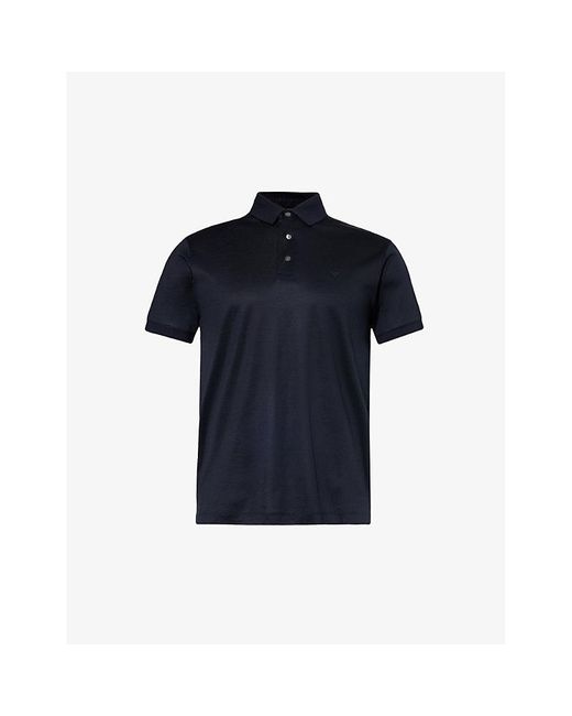 Emporio Armani Blue Blu Vy Logo-patch Regular-fit Jersey Polo Shirt for men