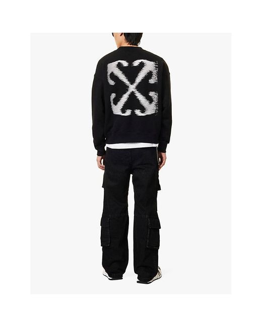 Off White c o Virgil Abloh Off C O Virgil Abloh Brand Print Crew Neck Relaxed Fit Cotton Jersey Sweatshirt in Black for Men Lyst UK