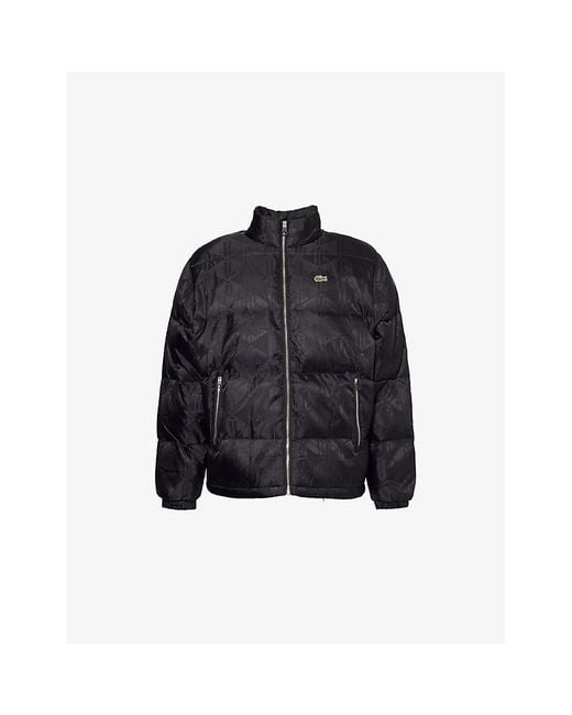Lacoste Black Monogram-Print Padded Shell Puffer Jacket for men