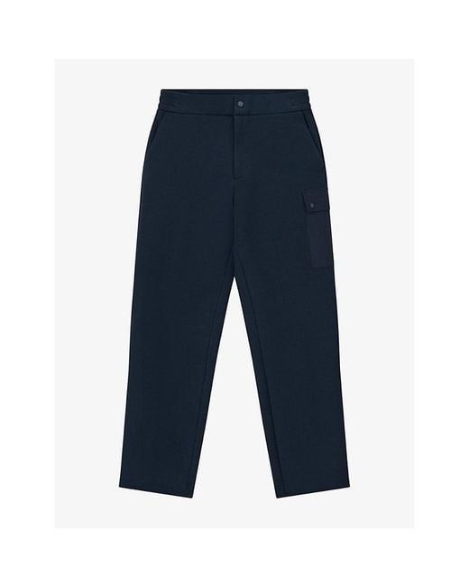 Boggi Blue Straight Elasticated-Waist Stretch Cotton-Blend Trousers for men
