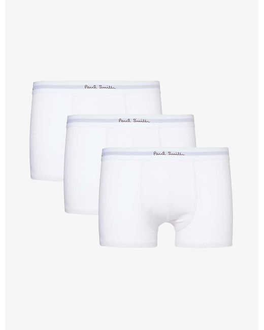 Paul Smith White Branded-waistband Pack Of Three Stretch-organic-cotton Trunks X for men
