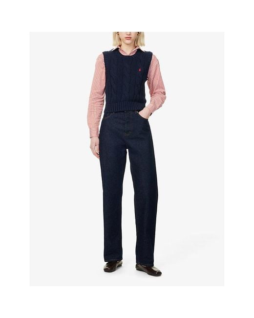Polo Ralph Lauren Blue Cable-Knit Logo-Embroidery Cotton Knitted Vest