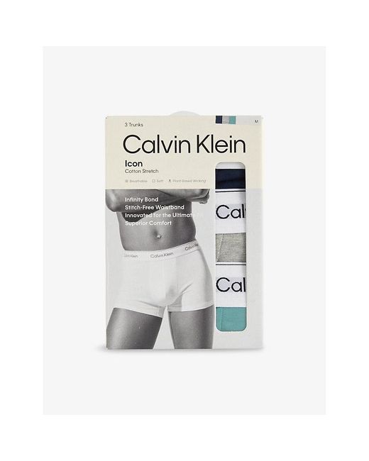 Calvin Klein White Icon Pack-Of-Three Stretch-Cotton Trunks for men