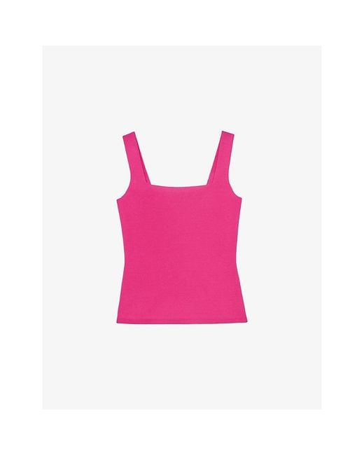 Reiss Pink Fion Square-Neck Stretch-Woven Vest
