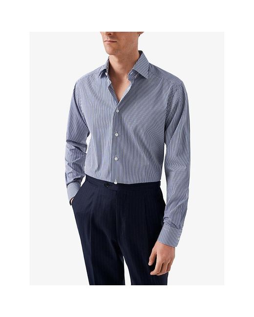 Eton of Sweden Blue Elevated Bengal Stripe Slim-fit Organic-cotton Poplin Shirt for men