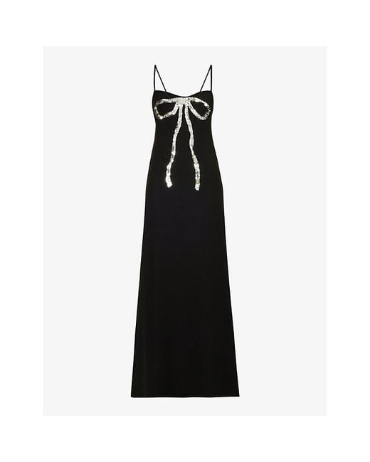 Valentino Black Crystal-embellished Flared-hem Silk Gown