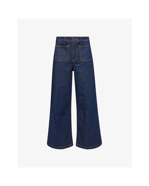 PAIGE Blue Harper Wide-Leg Stretch-Denim Jeans
