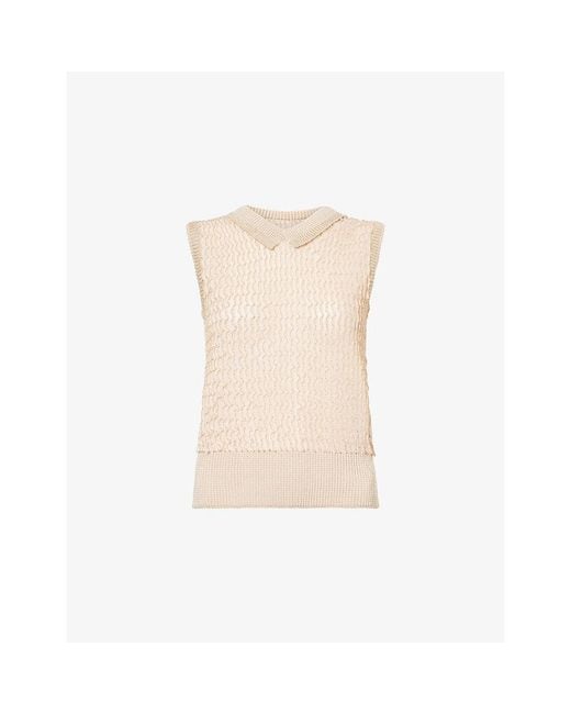 Maison Margiela Natural Scalloped-Stitch Collared Knitted Vest