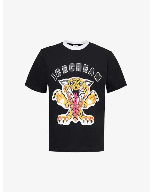 ICECREAM Black Tiger Graphic-print Cotton-jersey T-shirt X for men
