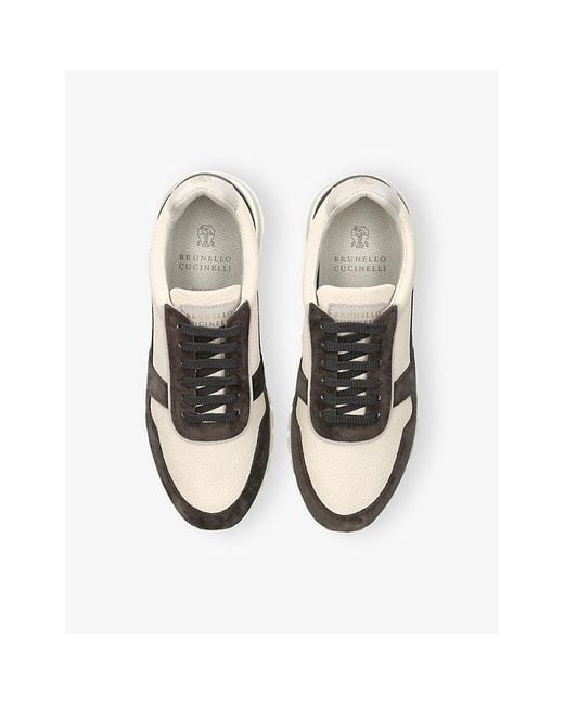 Brunello Cucinelli White Olimpo Leather And Suede Trainers for men