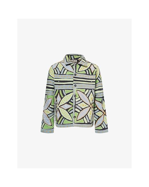 Kartik Research Green Godhadi Quilt Embroidered Cotton Jacket for men