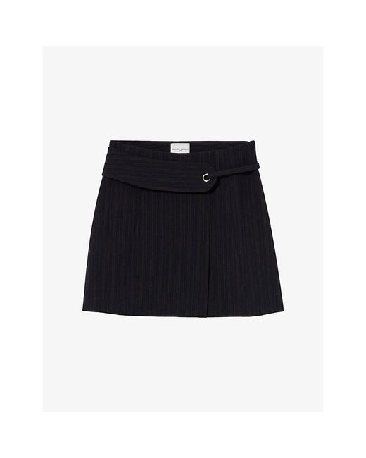 Claudie Pierlot Black Wrap Belted-Waist Stretch-Woven Mini Skirt