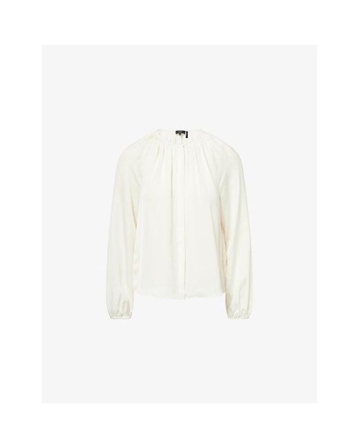 Theory White Ruched Silk Blouse