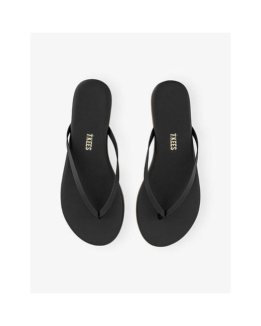TKEES Black Lily Liners Leather Flip-Flops